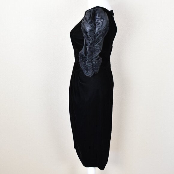 Vintage 80s 90s Black Velvet Dress - Picture 6 of 10